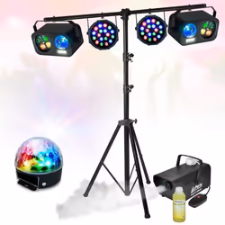Pack Pied Lumière PARTY LIGHT & SOUND Portique 2 Projecteurs PAR- 2 effets 3 en 1 Astro Gobo Strobo - Machine Fumée Liquide 1 ...