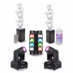 Pack Lumière 2 Lyres Beam Ibiza LED RGB 10W DMX - Jeu Lumière Mini-Spider LED8-MINI - 2 Machines Bulles LED BUBBLE-DREAM DJ S ...