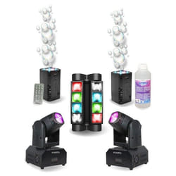 Pack Lumière 2 Lyres Beam Ibiza LED RGB 10W DMX - Jeu Lumière Mini-Spider LED8-MINI - 2 Machines Bulles LED BUBBLE-DREAM DJ Soirée