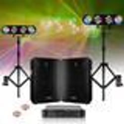 Pack Sono 2 Enceintes 2x400W Ibiza DISCO10B - Ampli 2x480W AMP600-MKII - 2 Portiques DJ Lumières LEDBAR-ASTRO-RC - Fete