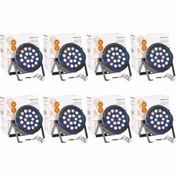 Pack de 8 Projecteurs Par Ibiza Light THINPAR-18X1W RGB - Télécommande DMX Extra-plats Soirée Dj LED Fête Club Discothèque