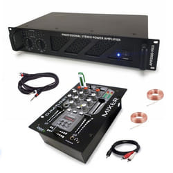 Pack DJ Sono Ampli Ibiza Sound AMP2000-MKII 3000W - Table Mixage Bluetooth DJM150USB-BT USB Jack - Câbles RCA Jack enceintes inclus