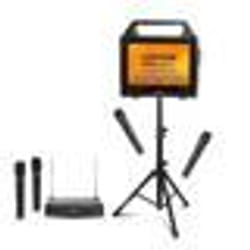 Pack Karaoké Enceinte Ecran 2 micros sans fil Bluetooth Ibiza KARAVISION sur Pied - Système micros sans fil PARTY-200UHF - Soirée
