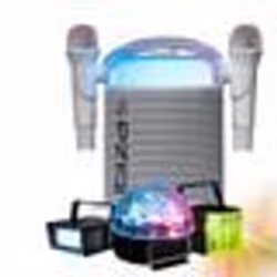Pack Karaoké Enceinte Bluetooth sans fil Portable KARAHOME-WH 120W USB SD 2 micros - 3 Jeux Lumières Astro Derby Strobe Fête
