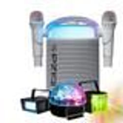 Pack Karaoké Enceinte Bluetooth sans fil Portable KARAHOME-WH 120W USB SD 2 micros - 3 Jeux Lumières Astro Derby Strobe Fête