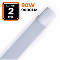 Description générale Ce lot de 2 réglettes LED de 90W et 9000LM mesure 150CM et est étanche avec un indice de protection IP65 ...