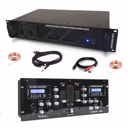 Pack Sono DJ Ampli Ibiza Sound AMP2000-MKII 3000W - Table Mixage Bluetooth DJM250BT-MKII RCA XLR - Câbles RCA Jack enceintes  ...