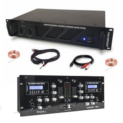 Pack Sono DJ Ampli Ibiza Sound AMP2000-MKII 3000W - Table Mixage Bluetooth DJM250BT-MKII RCA XLR - Câbles RCA Jack enceintes inclus