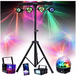 Pack Lumière Ibiza DJLIGHT60 - 7 Jeux de Lumière Projecteurs - Moonflower - Astro - Pied Support - Soirée - DJ Mobile