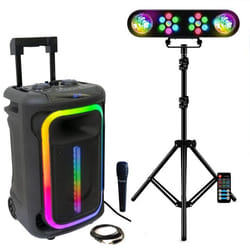 Pack Karaoké Enceinte Bluetooth Autonome USB Portable TWS 800W Ibiza MOBILE800 - 1 Micro - Pied Lumière 2 Projecteurs PAR 2 Astros
