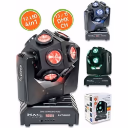 Lyre Ibiza Light E-COSMOS Retro Rotative LED DMX RGBW 12 x 10W - Bar Club - Salle des fêtes - Discothèque - Mariage
