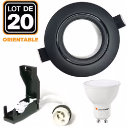 20 Spot encastrable orientable noir matt avec GU10 LED de 7W = 56W Kit contenant: x20 Douilles GU10 + x20 Ampoules GU10 7W no ...