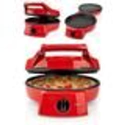 Four à Pizza Rouge et tartes avec Grill Plancha Revêtement Pierre antiadhésif Puissance 1800 W pancakes omelettes quiches