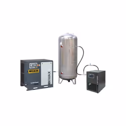 Compresseur d'air à vis à entrainement direct silencieux sur châssis avec réservoir vertical de 500 litres, équipé d'un moteu ...