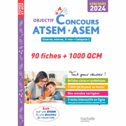 ISBN Objectif Concours ATSEM - ASEM 2024 : 90 fiches et 1 000 QCM, Éducatif, Français, 224 pages