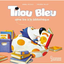 Tilou bleu aime lire à la bibliothèque