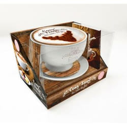 COSY TIME AU COIN DU FEU. COFFRET AVEC 1 TASSE EN CERAMIQUE, 1 ASSIETTE ASSORTIE ET 1 LIVRE DE RECETTES, Augé Séverine