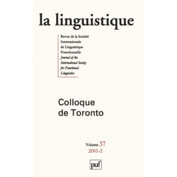 ISBN linguistique 2001, vol. 37 (2) livre Littérature Français