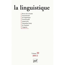 ISBN linguistique 2003, vol. 39 (2) livre Littérature Français