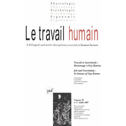 ISBN travail humain 2007, vol. 70 (3) livre Psychologie Français