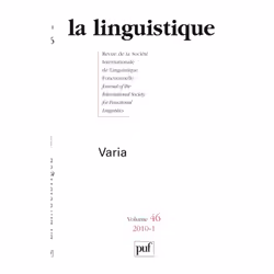 ISBN linguistique 2010, vol. 46 (1), Littérature, Français, 160 pages