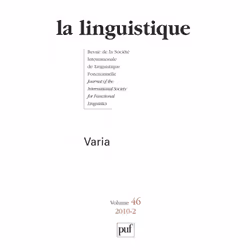 ISBN linguistique 2010, vol. 46 (2), Littérature, Français, 160 pages