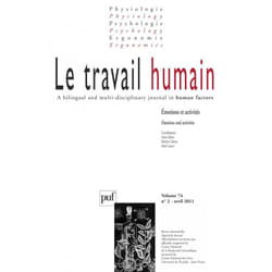 ISBN travail humain 2011, vol. 74 (2) livre Psychologie Français