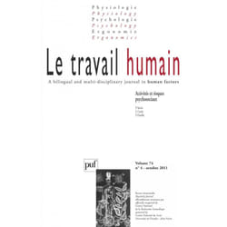 ISBN travail humain 2011, vol. 74 (4) livre Psychologie Français
