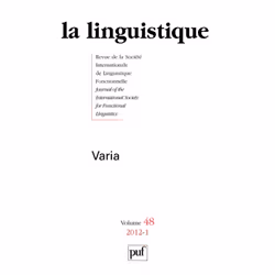 ISBN linguistique 2012, vol. 48 (1), Littérature, Français, 160 pages