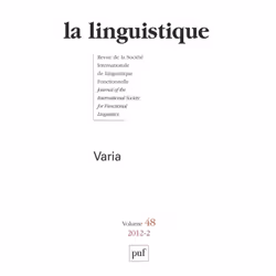 ISBN linguistique 2012, vol. 48 (2), Littérature, Français, 160 pages
