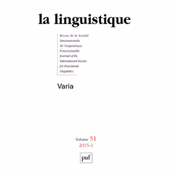 ISBN linguistique 2015, vol. 51 (1), Littérature, Français, 160 pages