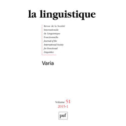ISBN linguistique 2015, vol. 51 (1) livre Littérature Français