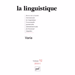 ISBN linguistique 2016, vol. 52 (1), Littérature, Français, 160 pages