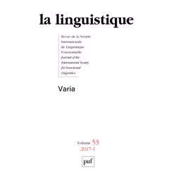 ISBN linguistique 2017, vol. 53 (1), Littérature, Français, 160 pages