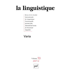 ISBN linguistique 2017, vol. 53 (2) livre Littérature Français