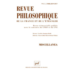 ISBN Revue philosophique 2017, t. 142 (2) livre philosophie Français