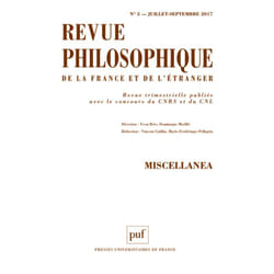ISBN Revue philosophique 2017, t. 142 (3) livre philosophie Français