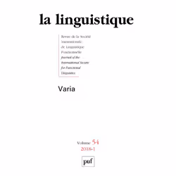 ISBN linguistique 2018, vol. 54 (1), Littérature, Français, 160 pages