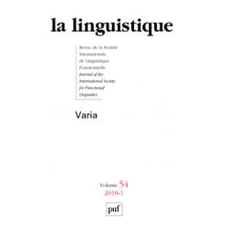 ISBN linguistique 2018, vol. 54 (1) livre Littérature Français