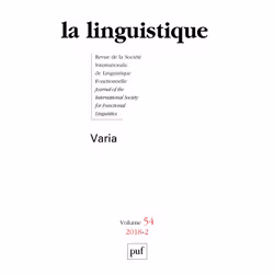 ISBN linguistique 2018, vol. 54 (2), Littérature, Français, 160 pages