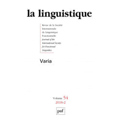 ISBN linguistique 2018, vol. 54 (2) livre Littérature Français