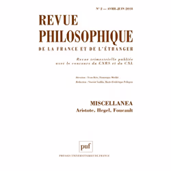 ISBN Revue philosophique 2018, t. 143 (2), philosophie, Français, 144 pages
