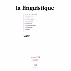 ISBN La linguistique 2022, vol. 58(2), Littérature, 160 pages