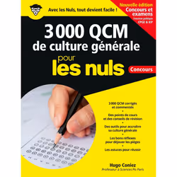 ISBN 3 000 QCM de Culture générale pour les Nuls Concours - NE : Le livre de Hugo Coniez, Éducatif, 480 pages