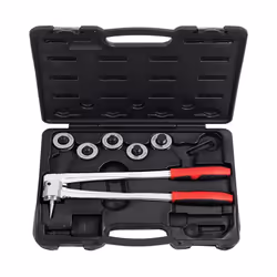 Coffret de pince à emboiture avec 5 têtes. Filetage standard, poignet ergonomiques, effort réduit grâce aux bras longs. Coffr ...