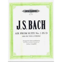 Partitions classique EDITION PETERS BACH JOHANN SEBASTIAN - 'AIR ON THE G STRING' FROM ORCHESTRAL SUITE NO.3 IN D - VIOLIN AND PIANO Violon
