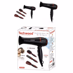 Sèche Cheveux - Pro - 2200W - 3 Températures - 2 Vitesses - 3 Brosses Incluses