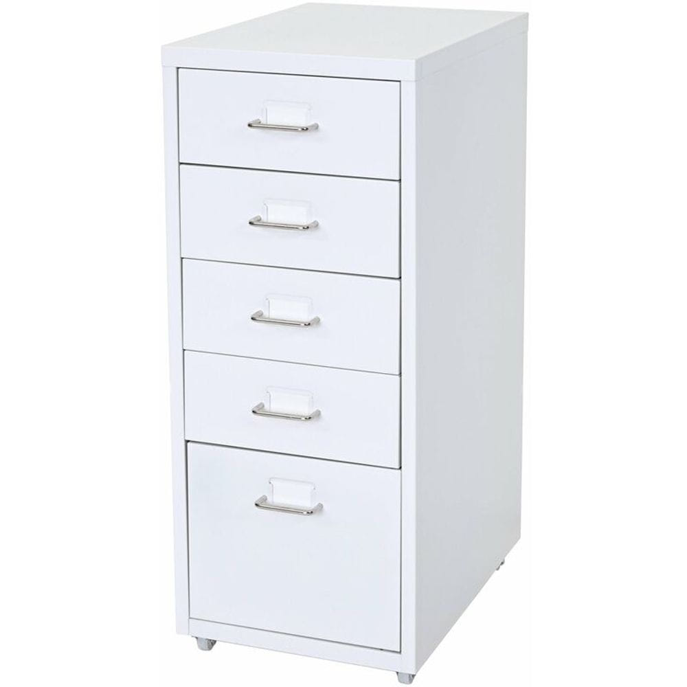 Meuble De Rangement Bureau HOMCOM 5 Tiroirs Avec Roulettes - Blanc 78x40x66.5 Cm