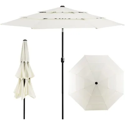 Parasol De Jardin 3m COSTWAY - Toit Ventilé, 8 Baleines Bambou, 3 Hauteurs Réglables, Poulie à Corde