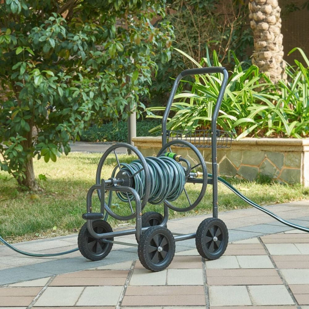 Enrouleur Tuyau Jardin Pro.Tec - Pour Tuyaux Jusqu'à 70m - 4 Roues Et Manivelle - Raccords 3/4"